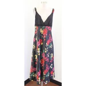 Vtg 2000s Y2k Black Floral Lace Trim Slip Dress Night Gown Size L Whimsygoth Red